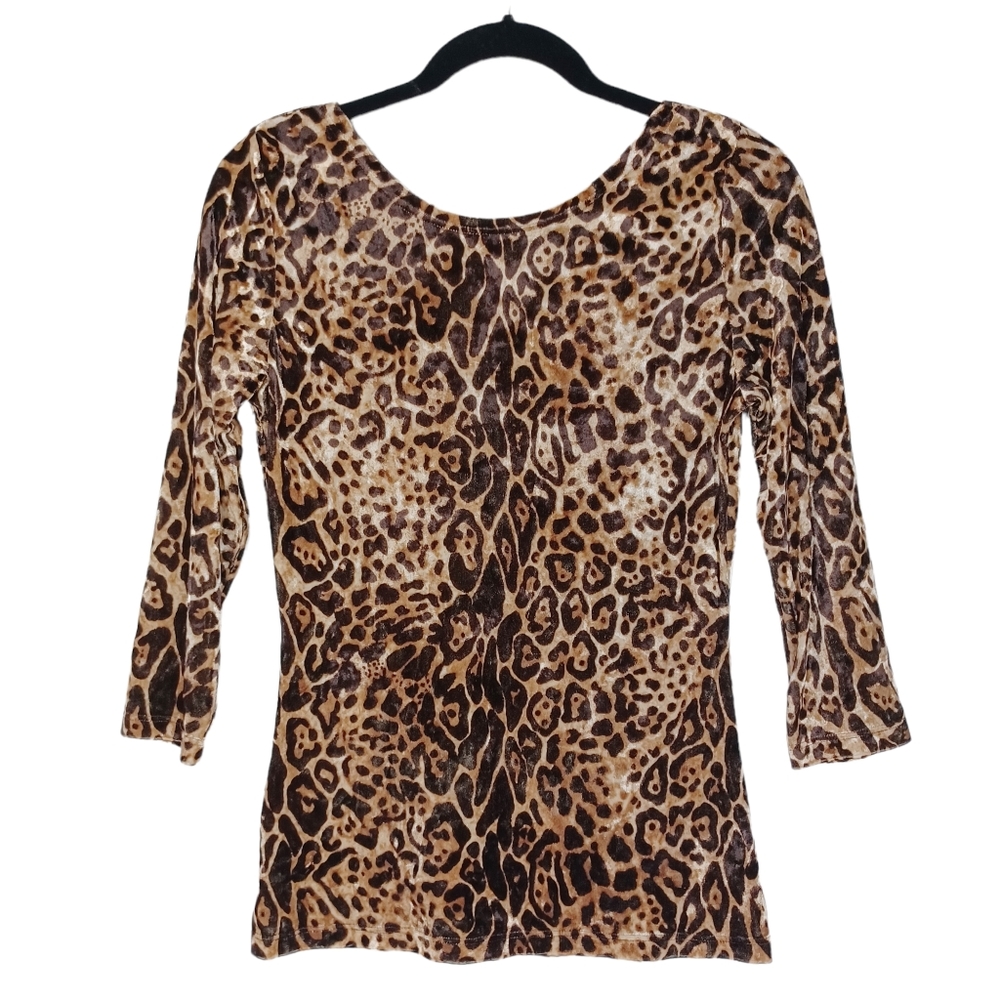 BOSTON PROPER Brown Leopard Animal Print Scoop Back 3/4 Sleeve Top Small